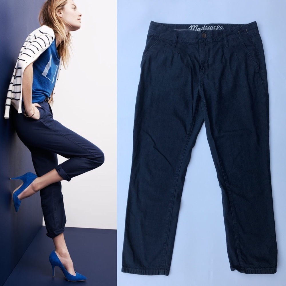 Madewell Cropped Pleated Jeans Dark Wash Indigo 27